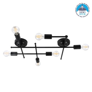 GLOBOSTAR® PIPING 00664-1 Vintage Φωτιστικό Οροφής με Ντουί 6 x E27 AC 220-240V IP20 - Μαύρο - Μ66 x Π9.5 x Υ49cm